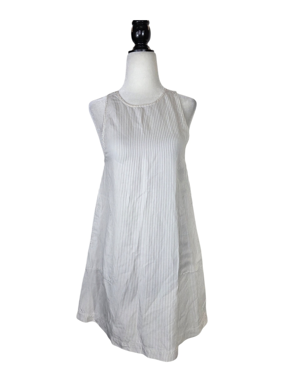 Wilfred linen Blend White and Light lilac Striped Sleeveless Mini Dress